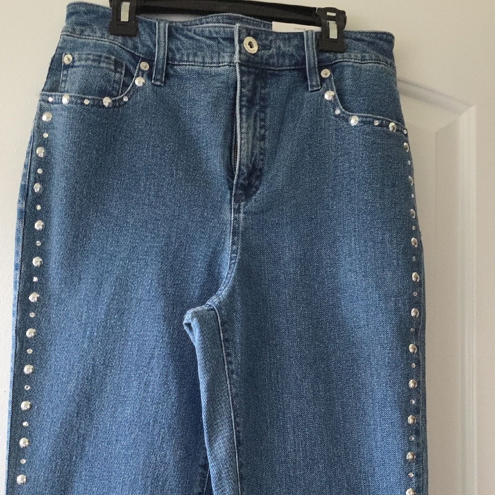 INC International Concepts Blue Straight Leg Jeans with Silver Studs
